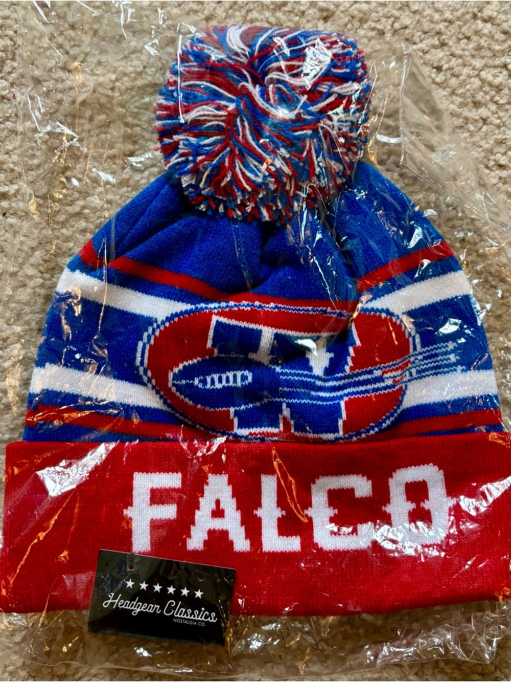 Falco Men’s Blue & Red Pom Beanie